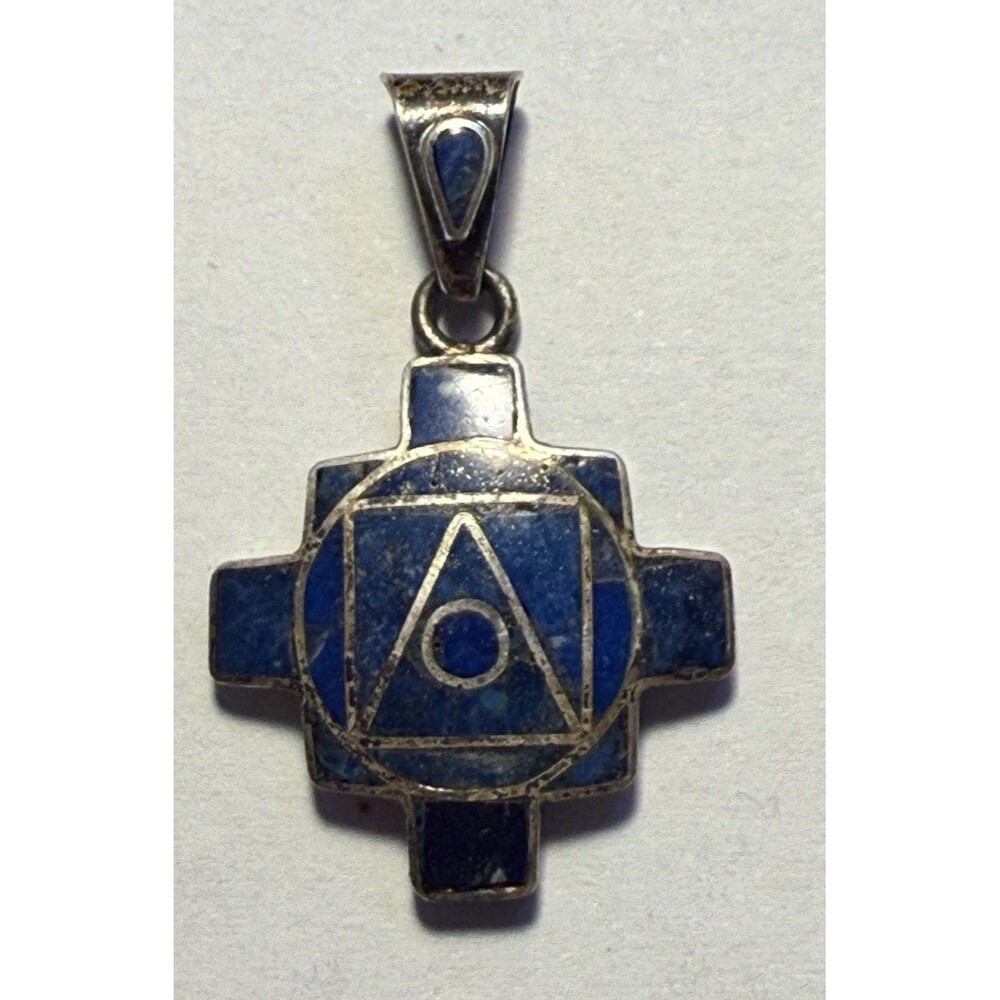 Lapis Cross Pendant Geometric Cross Sterling 950